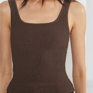 Babaton Brown Ribbed Sleeveless Tank Top